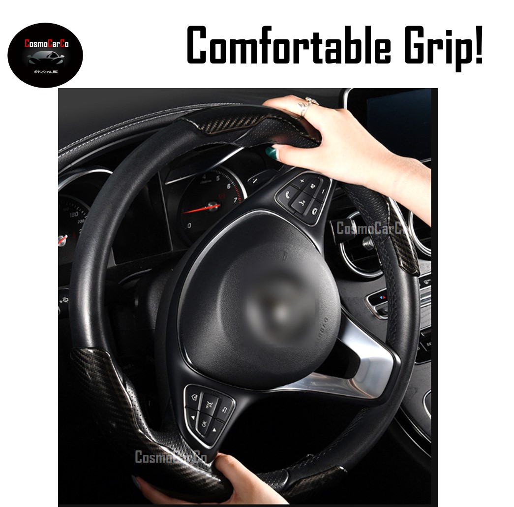 Carbon Fiber Design Steering Wheel Cover Booster Grips Trim Anti Slip Silicone Lining Decorative Car Accessories