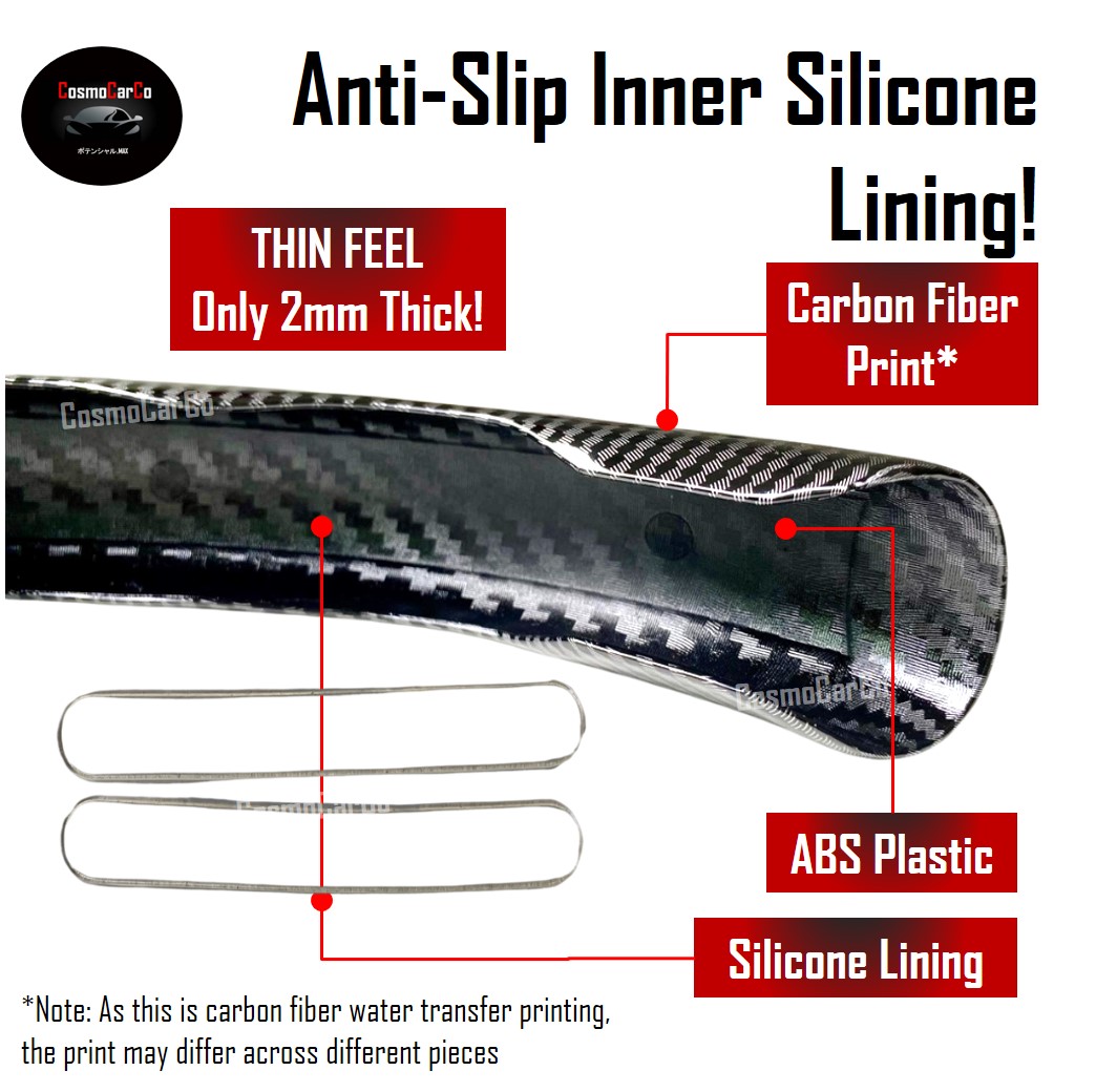 Carbon Fiber Design Steering Wheel Cover Booster Grips Trim Anti Slip Silicone Lining Decorative Car Accessories