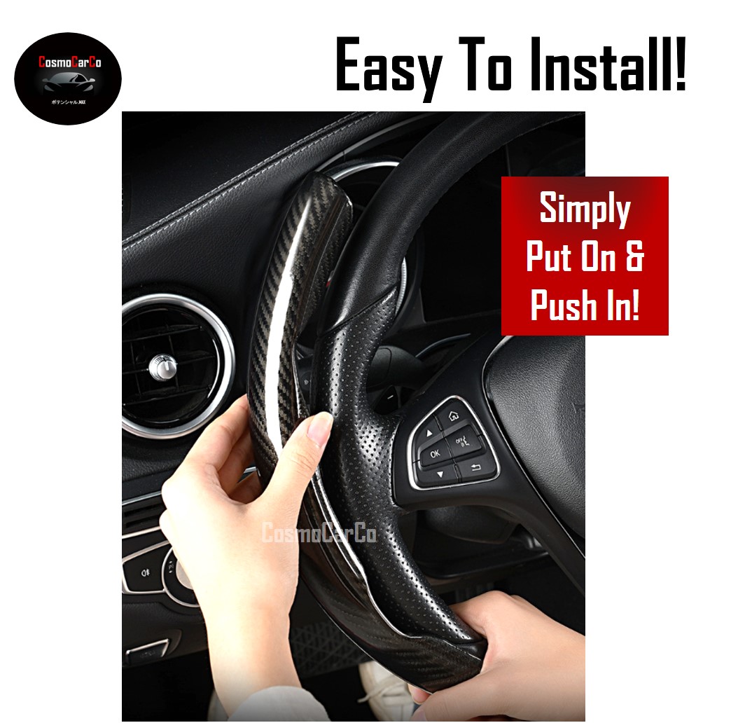 Carbon Fiber Design Steering Wheel Cover Booster Grips Trim Anti Slip Silicone Lining Decorative Car Accessories