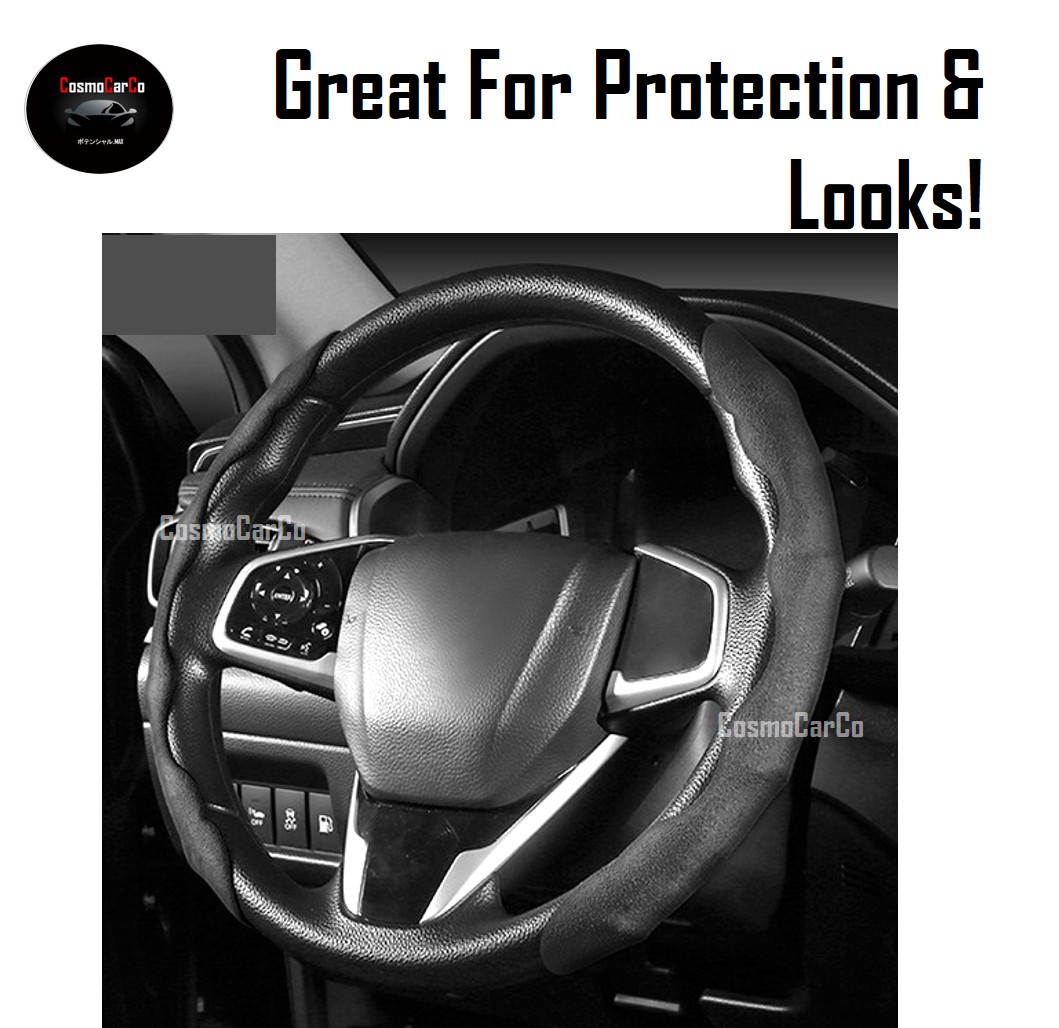 Car Steering Wheel Cover Booster Grips Black Suede Trim Add On Protective Protection Decorative Accessories