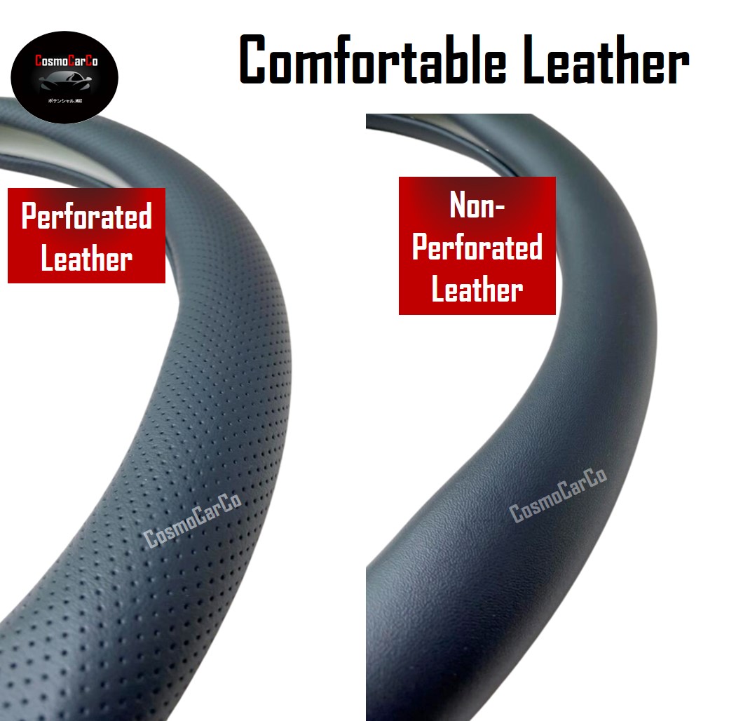 Steering Wheel Cover With Perforated/Non-Perforated Leather For Honda & Toyota etc "O" Circle Shape 37-38cm