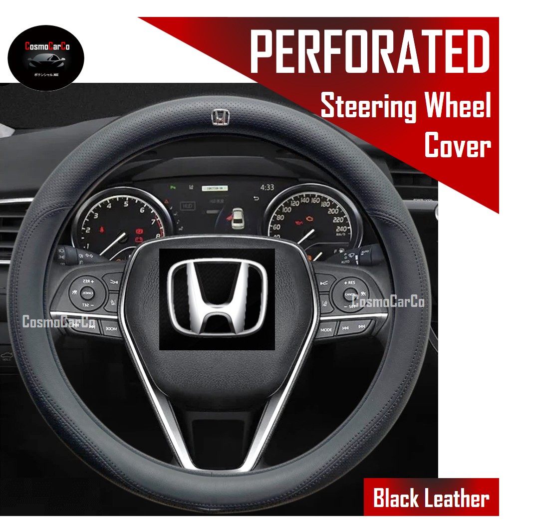 Honda Steering Wheel Cover With Perforated Leather Anti Slip Rubber Lining For Fit Jazz Vezel Shuttle etc 37-38cm