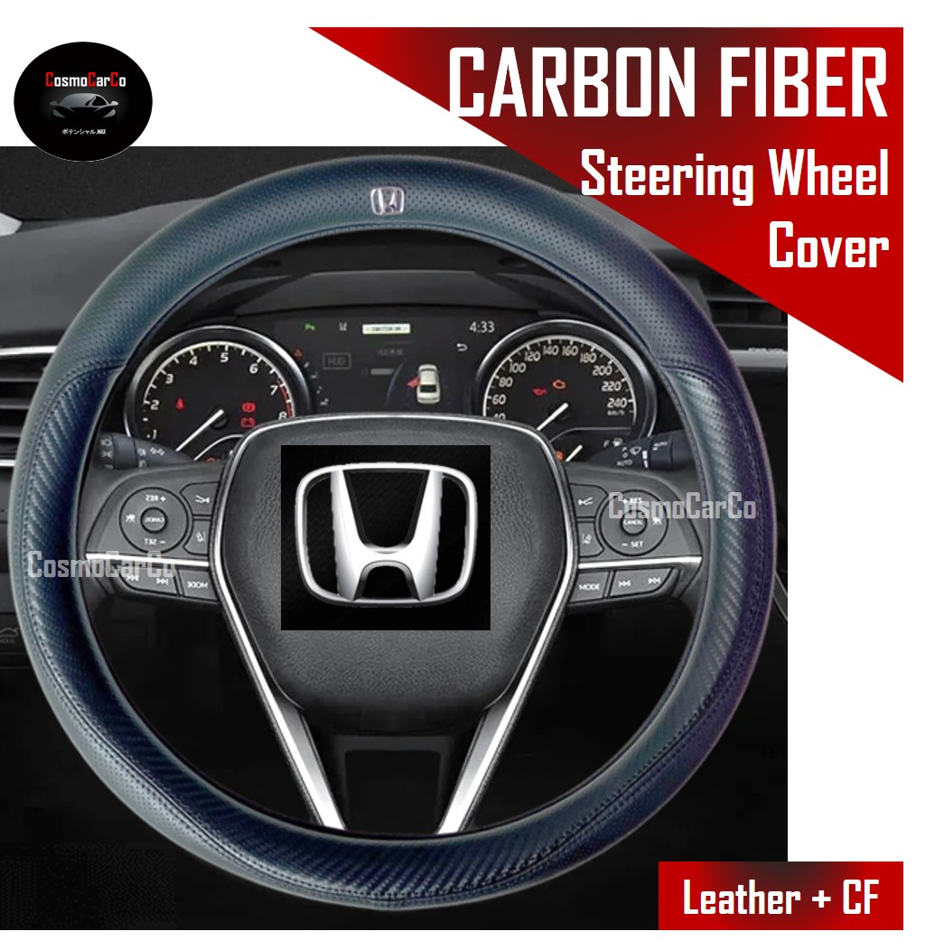 Honda Steering Wheel Cover Carbon Fiber With Perforated Leather For Fit Jazz Vezel Shuttle Freed etc 37-38cm