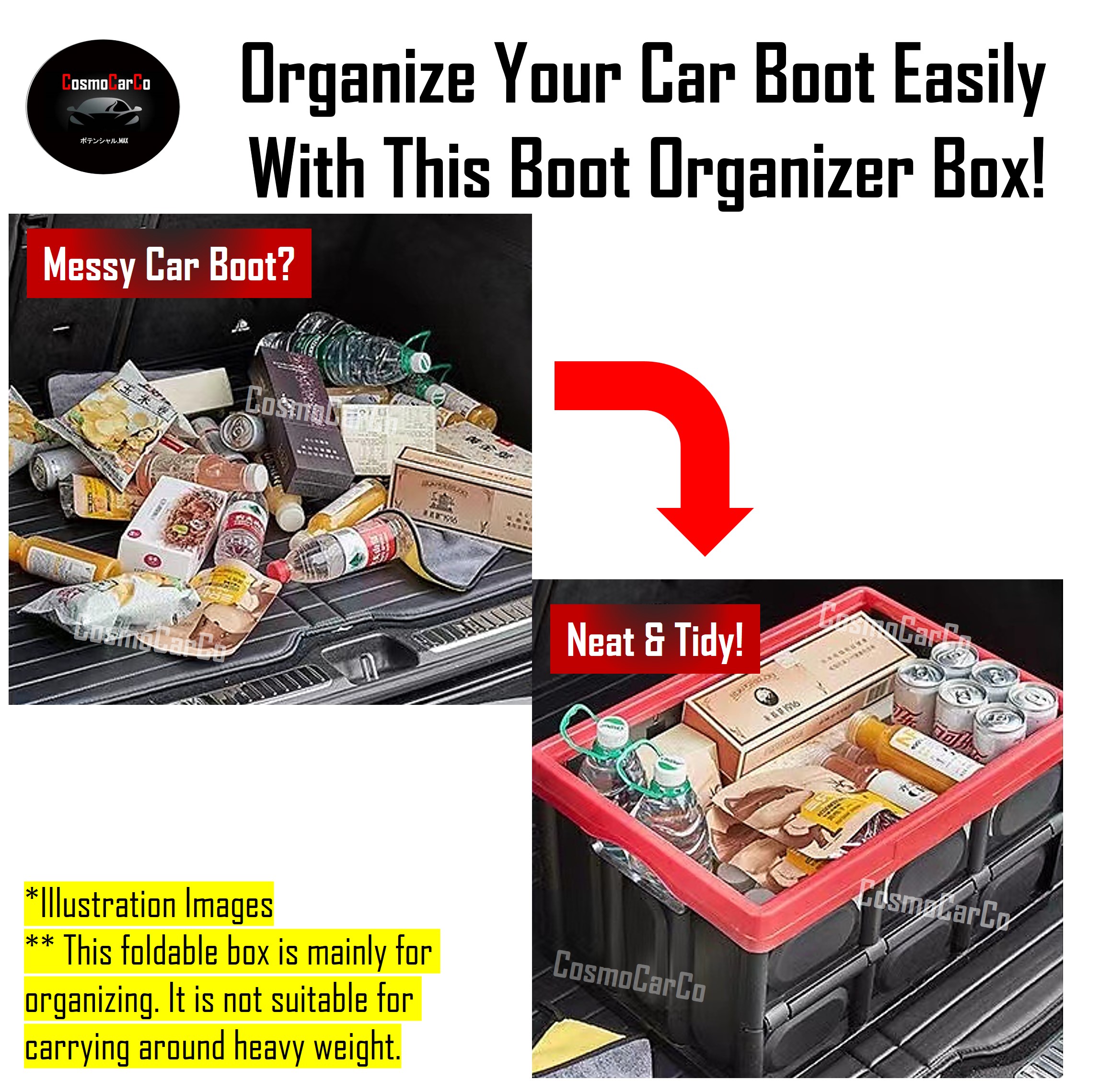 Foldable Boot Organiser Box Portable Collapsible Trunk Rear Car Storage Organizer Plastic Container Holder