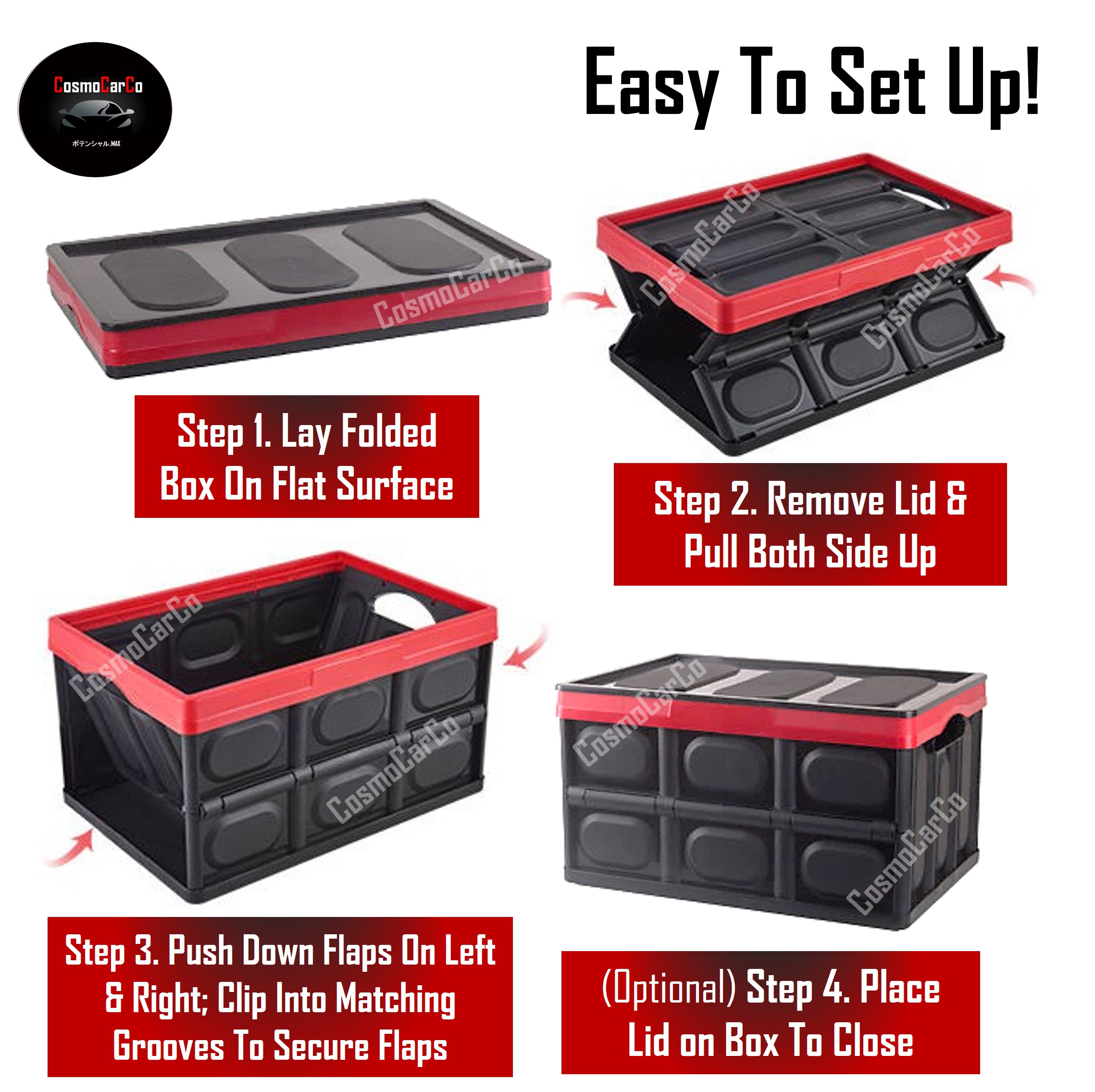 Foldable Boot Organiser Box Portable Collapsible Trunk Rear Car Storage Organizer Plastic Container Holder