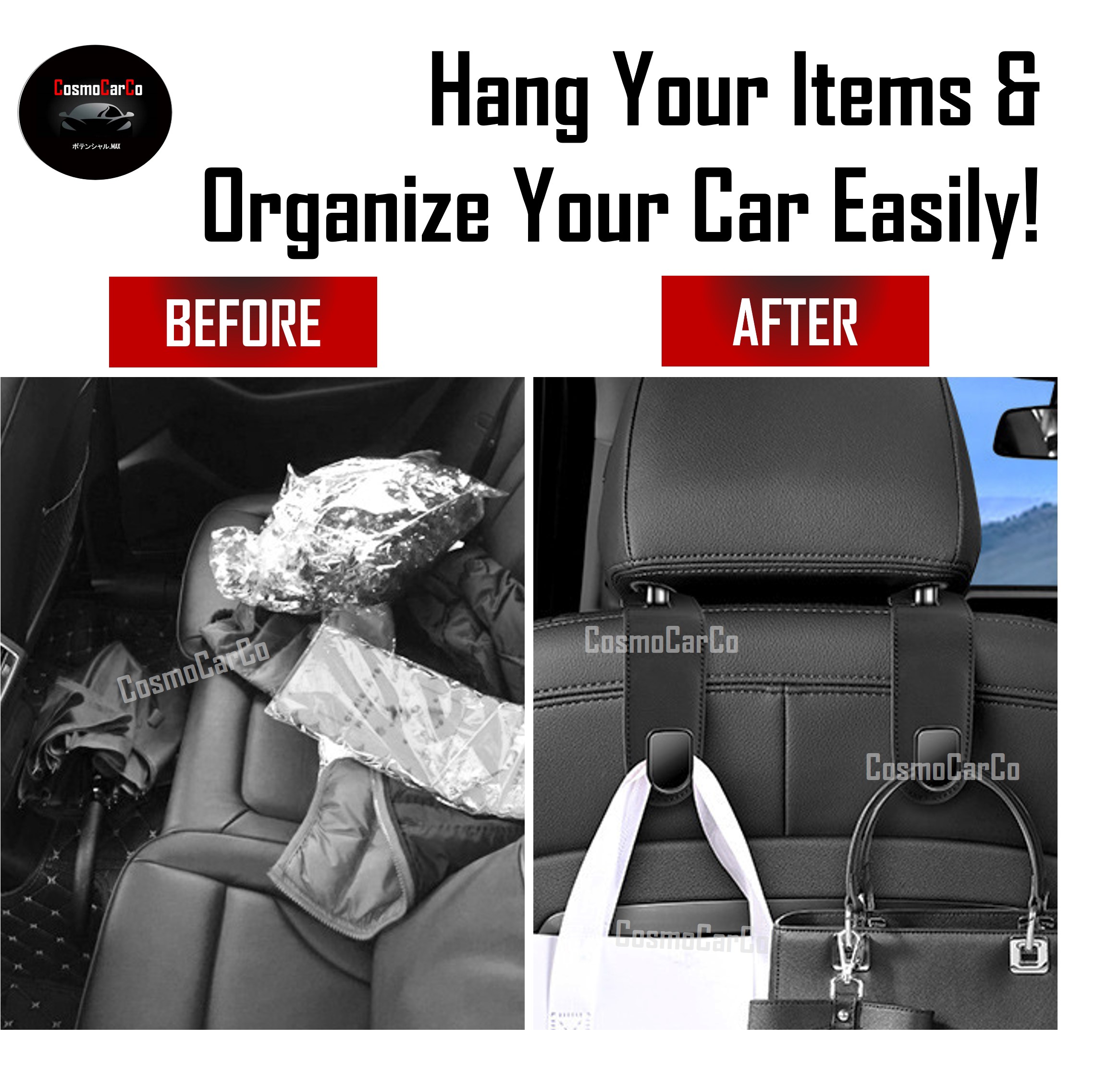 Car Seat Headrest Hook Back Seat Organiser Hanger Backseat Storage Holder Organizer For Bag, Coat etc