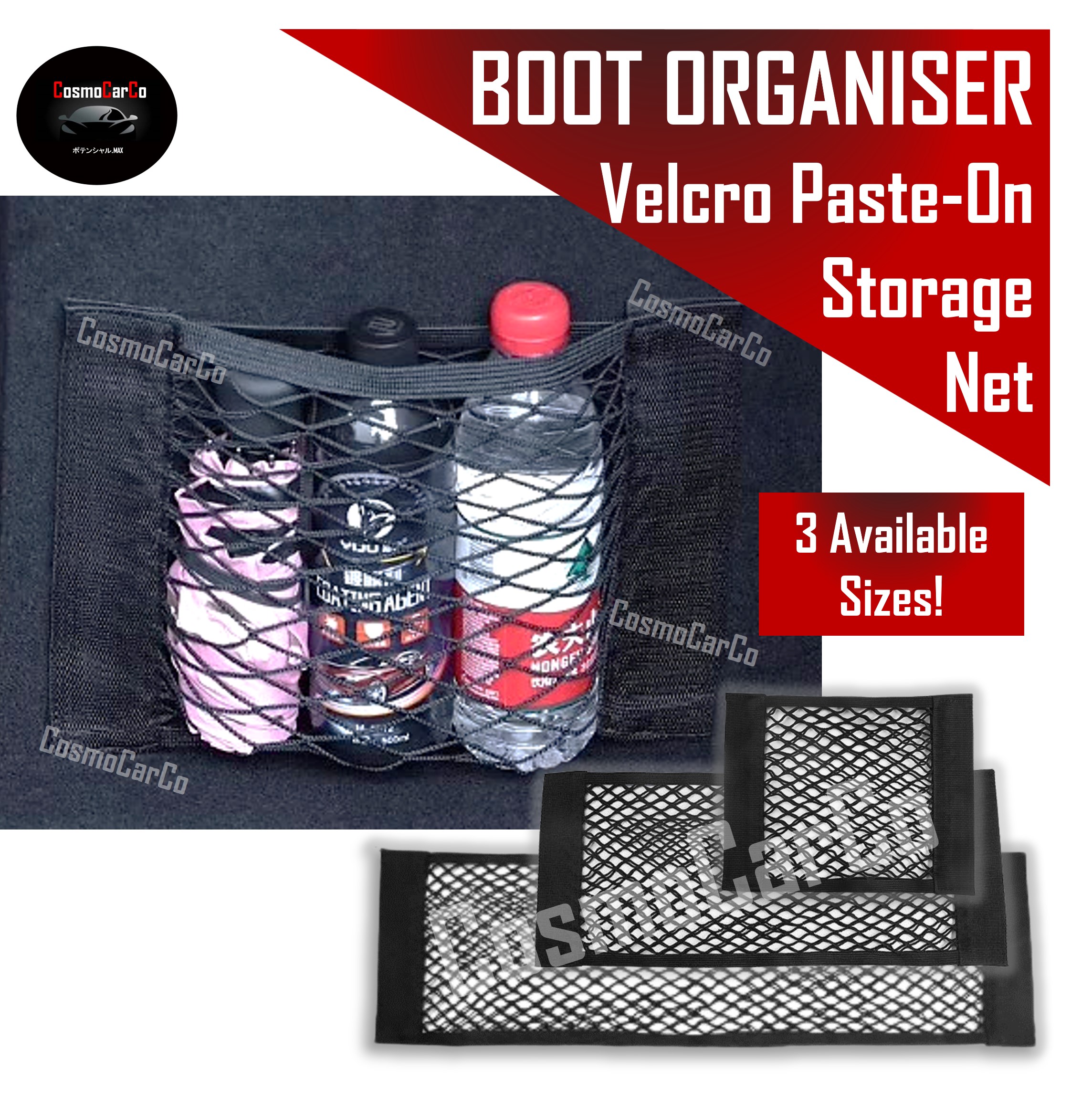 Car Boot Net Storage Organiser Stretchable Elastic Organizer Rear Cargo Trunk Velcro Pocket Holder Pouch