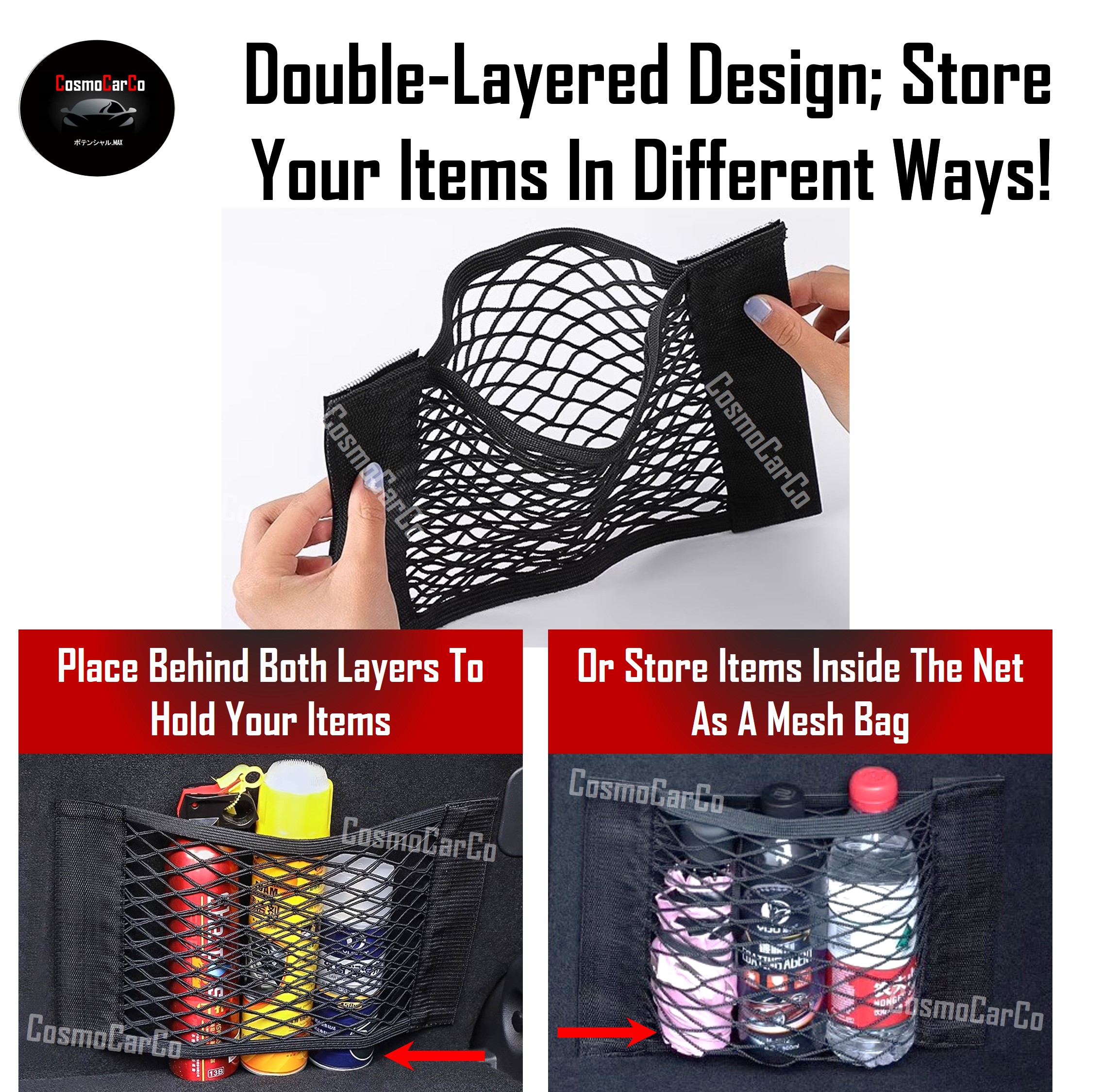 Car Boot Net Storage Organiser Stretchable Elastic Organizer Rear Cargo Trunk Velcro Pocket Holder Pouch