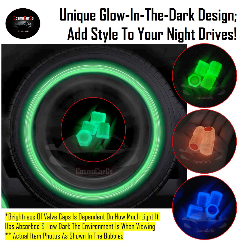 Luminous Car Tyre Air Valve Cap Glow In The Dark 4Pcs Universal Wheel Tire Stem Cover Dust Caps Accessories