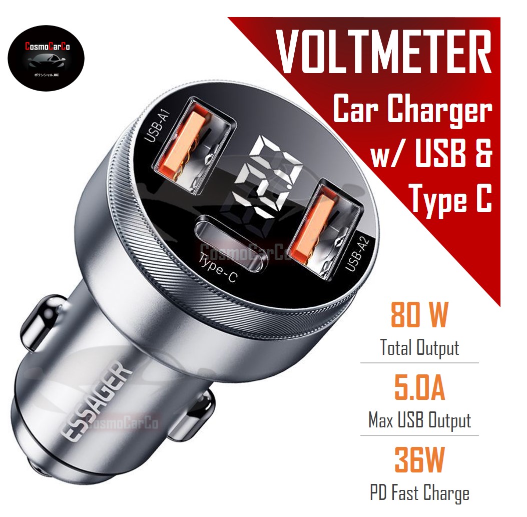 Car Charger USB Ports PD Fast Charge Voltmeter Socket Adapter Splitter Extension Power Charging Adaptor
