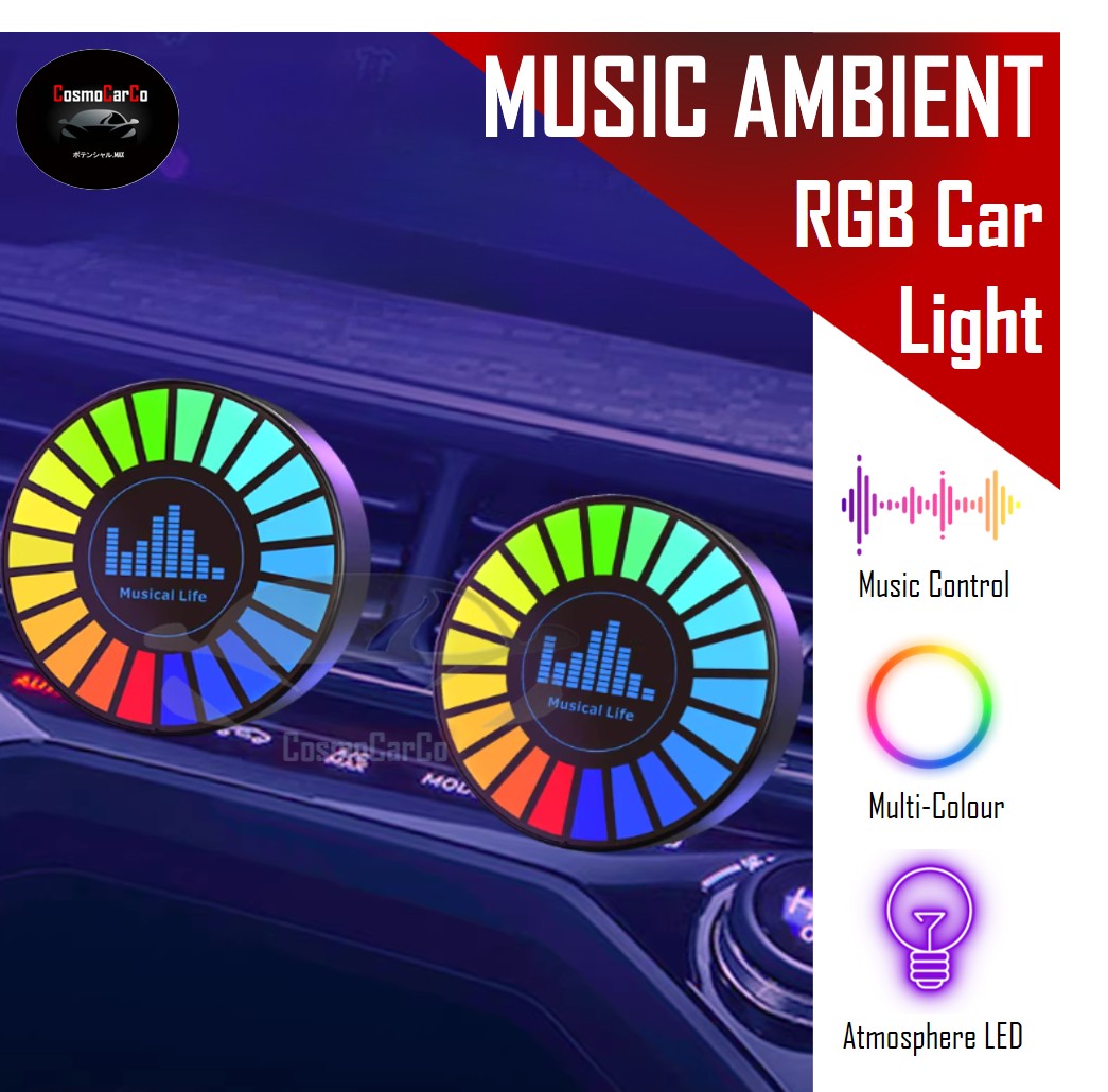 2Pcs Car Interior LED Light RGB Music Control Decoration Multi-Colour Atmosphere Neon Glow Lights USB-C
