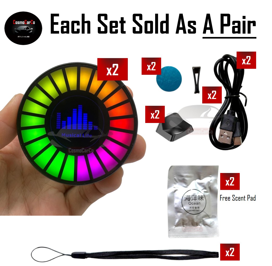 2Pcs Car Interior LED Light RGB Music Control Decoration Multi-Colour Atmosphere Neon Glow Lights USB-C