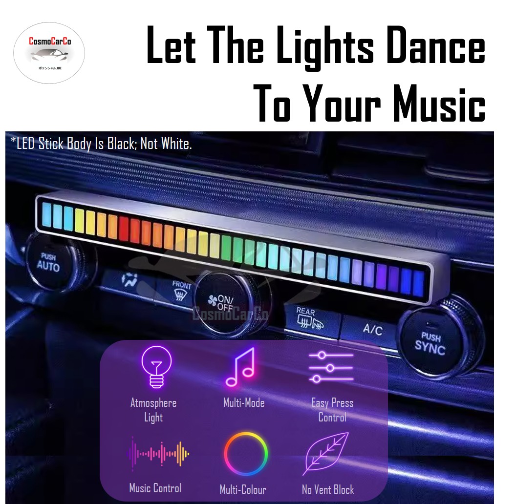 2Pcs Car Interior LED Light RGB Music Control Decoration Multi-Colour Atmosphere Ambient Neon Glow Stick
