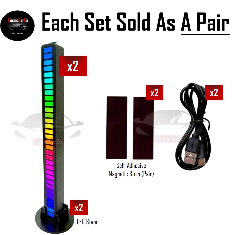 2Pcs Car Interior LED Light RGB Music Control Decoration Multi-Colour Atmosphere Ambient Neon Glow Stick