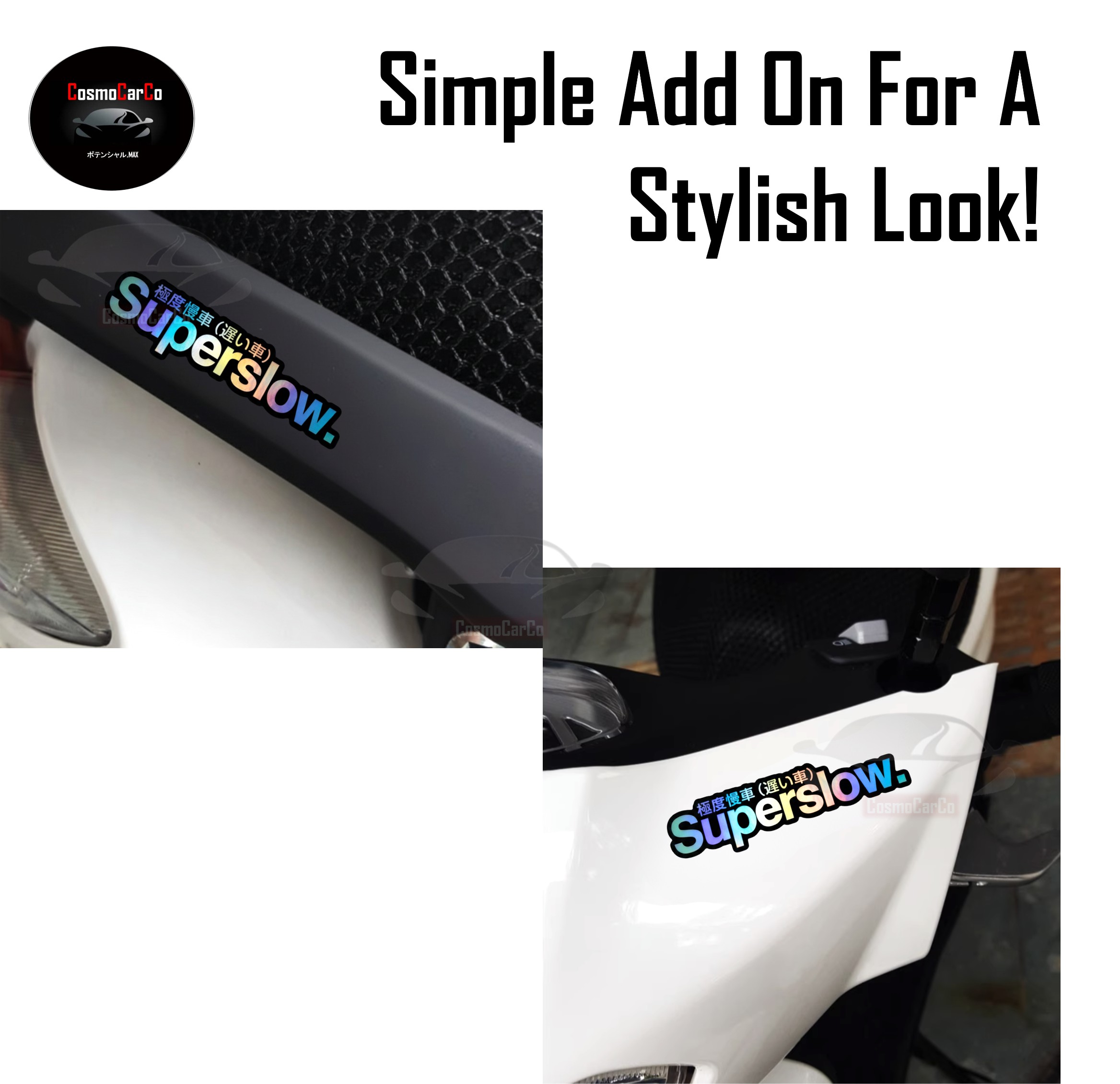 SUPERSLOW Car Body Sticker Small Decal Motorcycle Motorbike SHINY Holographic Window Stickers JDM