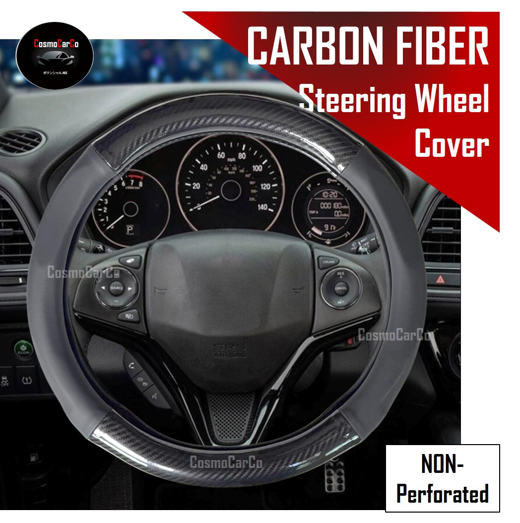 Car Steering Wheel Cover Carbon Fiber With Breathable Leather For Toyota & Honda etc 37-38cm