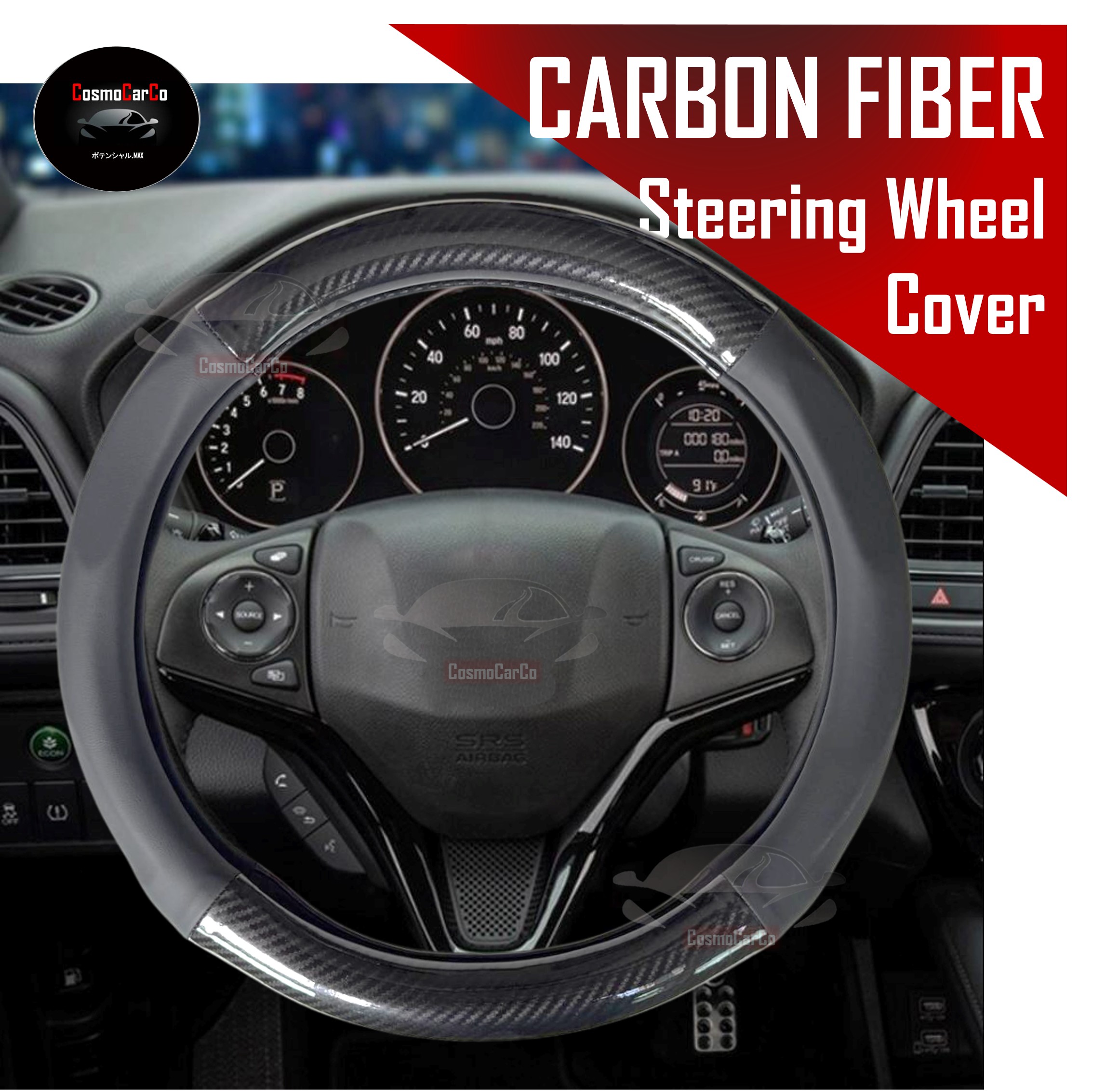 Car Steering Wheel Cover Carbon Fiber With Breathable Leather For Toyota & Honda etc 37-38cm
