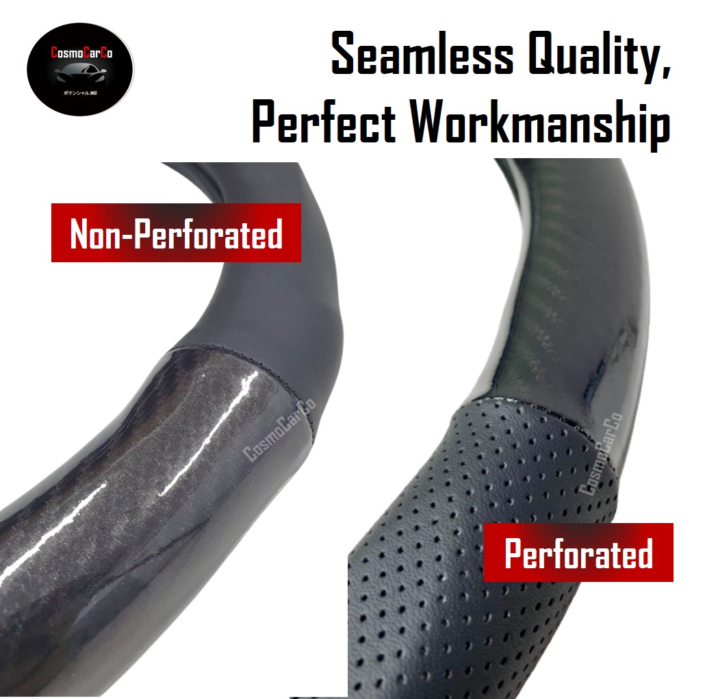 Car Steering Wheel Cover Carbon Fiber With Breathable Leather For Toyota & Honda etc 37-38cm