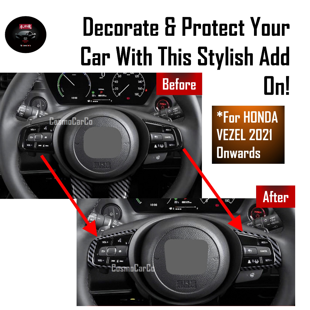 Honda VEZEL HR-V 2021 2022-Present Steering Wheel Cruise Audio Control Trim Carbon Fiber Cover Accessories