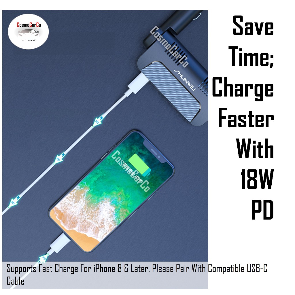 Car Charger 3 USB Ports PD Fast Charge BENDABLE Adapter Splitter Extension Socket Power Charging Adaptor