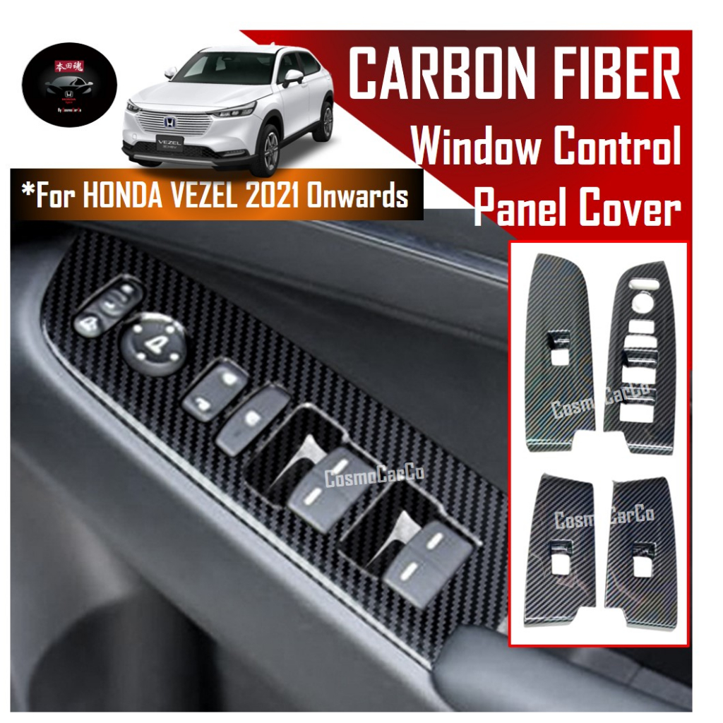 Honda VEZEL HR-V 2021 2022-Present Window Control Panel Cover RHD Carbon Fiber Trim Interior Accessories