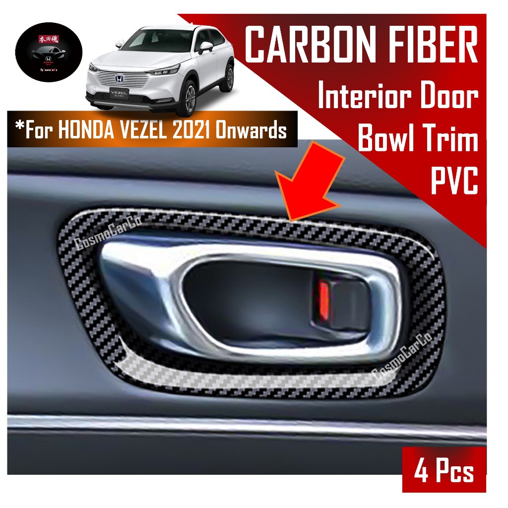 Honda VEZEL HR-V 2021 2022-Present Inner Door Handle Bowl Cover Trim Carbon Fiber PVC Interior Accessories