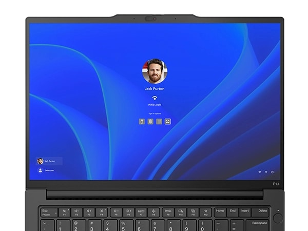 Close-up of the Lenovo ThinkPad E14 Gen 6 (14&rdquo; Intel) laptop&rsquo;s optional FHD + IR hybrid camera and display.