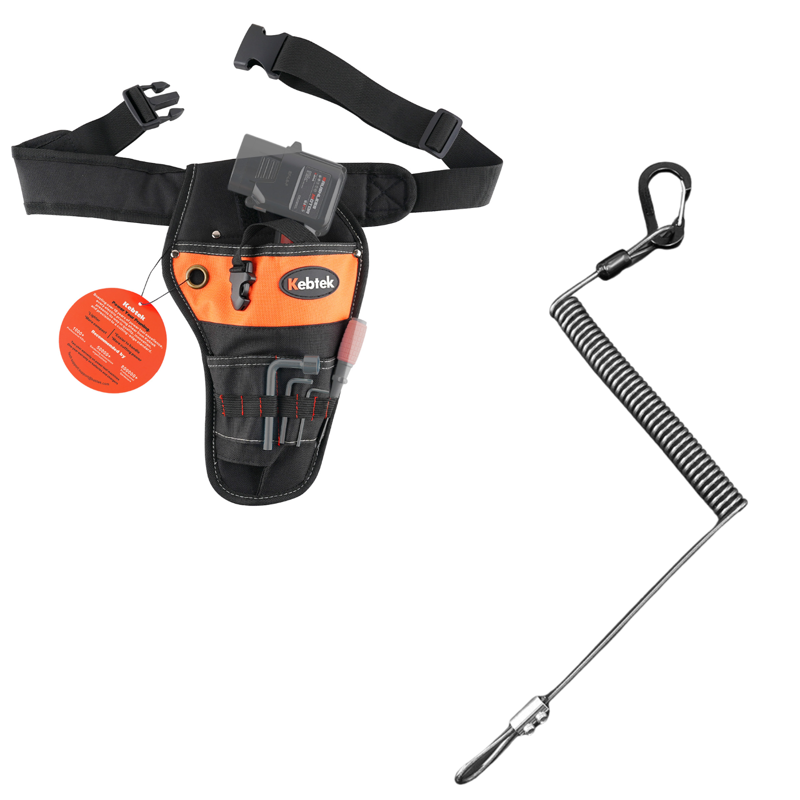 Kebtek電動工具掛けケーブル  スパイラルコード ワイヤー内蔵 伸び1.7m 耐荷重25kg