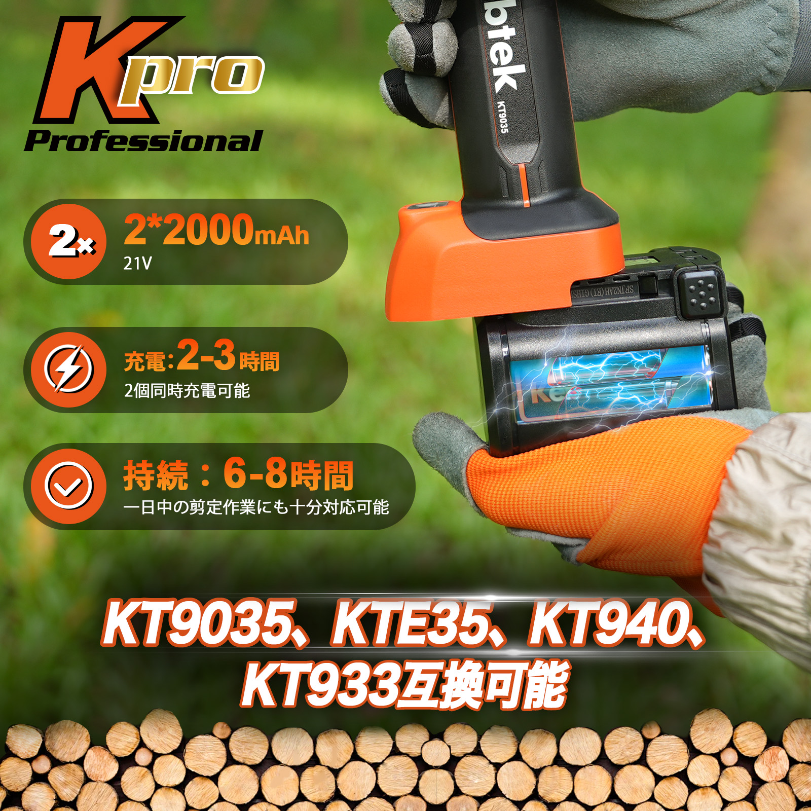 2025年新型【プログレッシブ機能・回路板完全密封TPE設計】Kebtek 充電式剪定鋏35mm 21V 品番KT9035