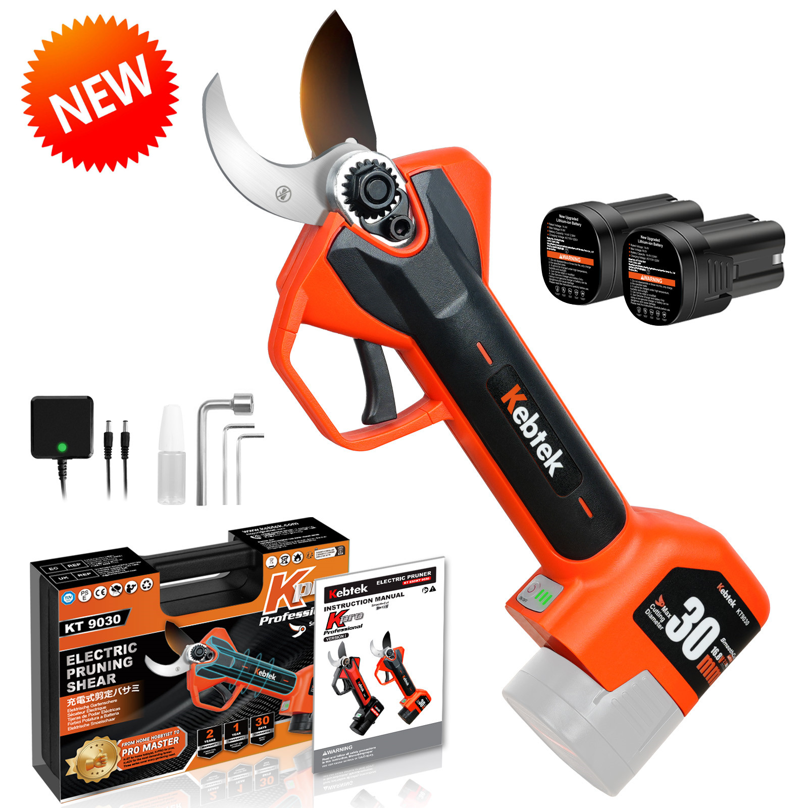2025年新型【軽さとパワーを両立・プログレッシブ機能】切断径30mm Kebtek 電動剪定バサミ 品番KT 9030