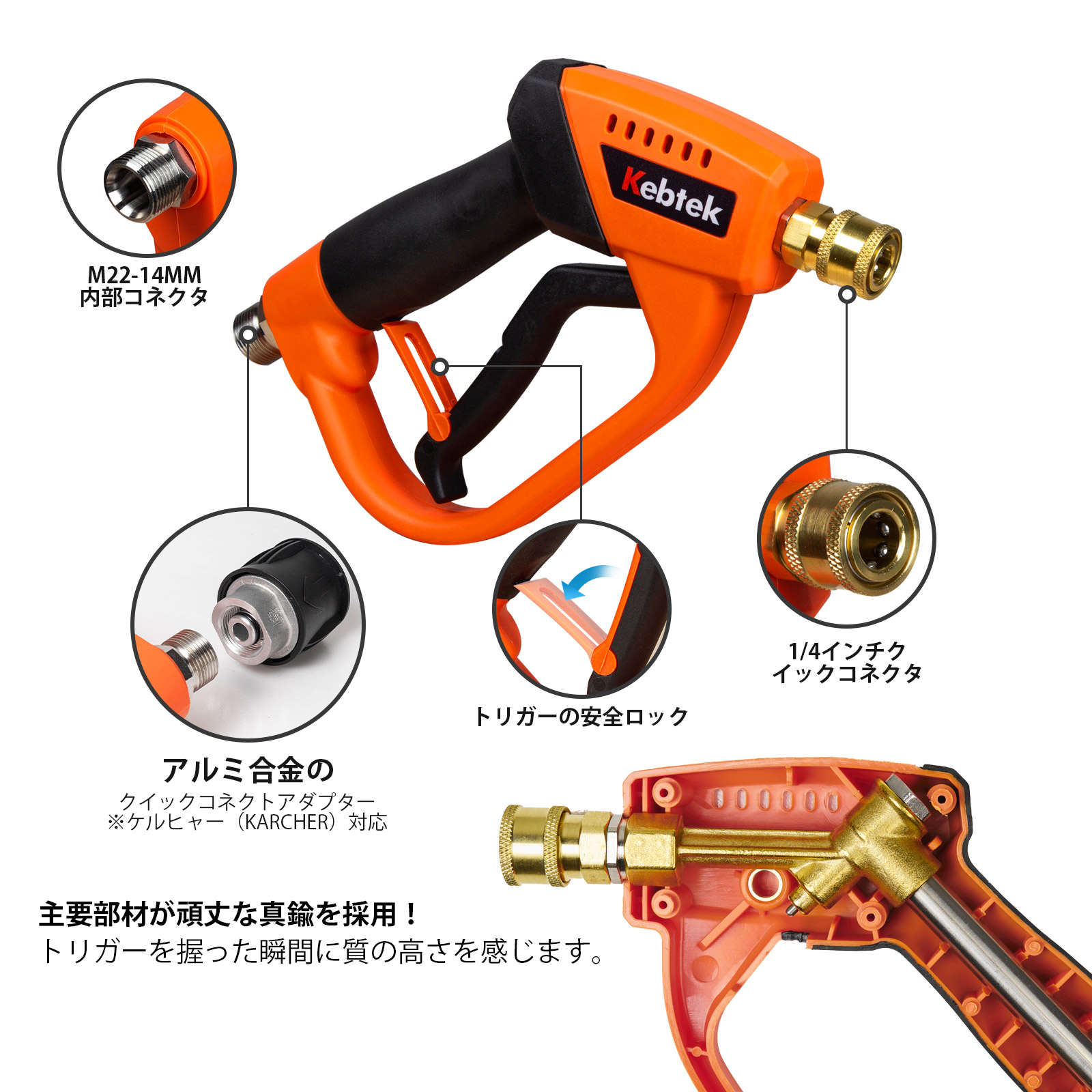 Kebtek 高圧洗浄ショートガン 6in1洗車 ケルヒャー（Karcher）Kシリーズ対応  (6段階マルチスプレー＋1Lフォームキャノン付き)