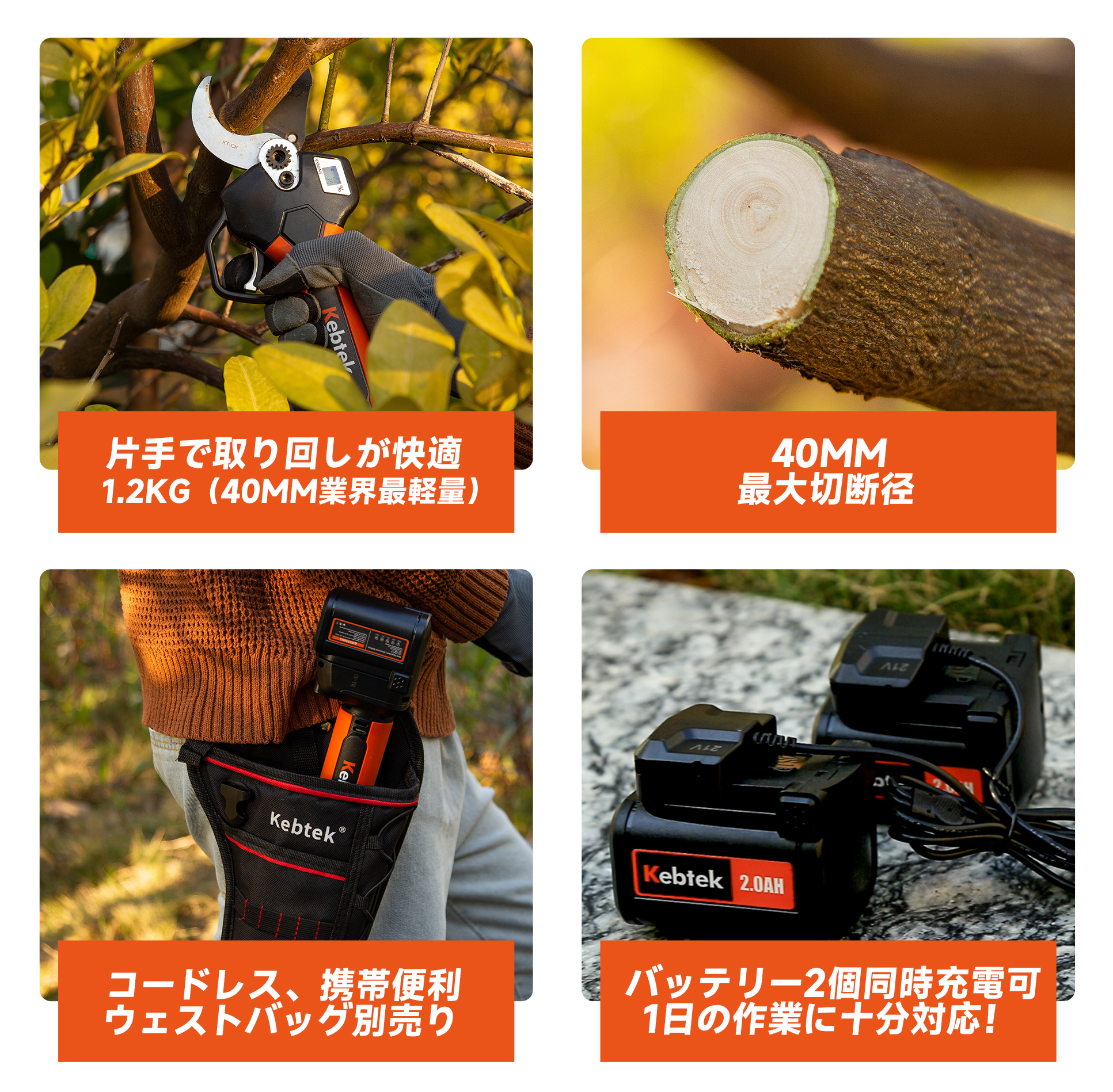 Kebtek 高枝切り電動剪定鋏 21V コードレス 切断径40mm 延長 Kebtek 高枝切り電動剪定鋏 21V コードレス 切断径40mm 延長