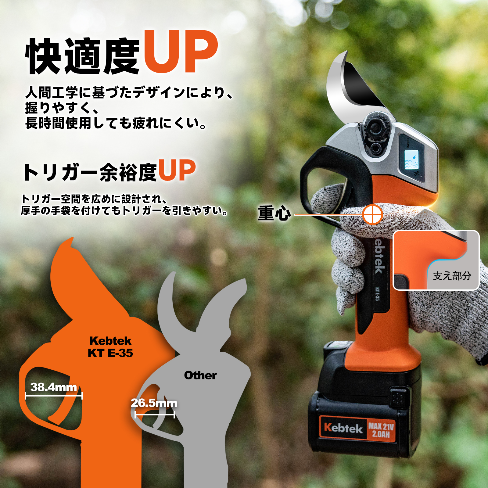 Kebtek 充電式剪定鋏35mm 21V 品番KT E35