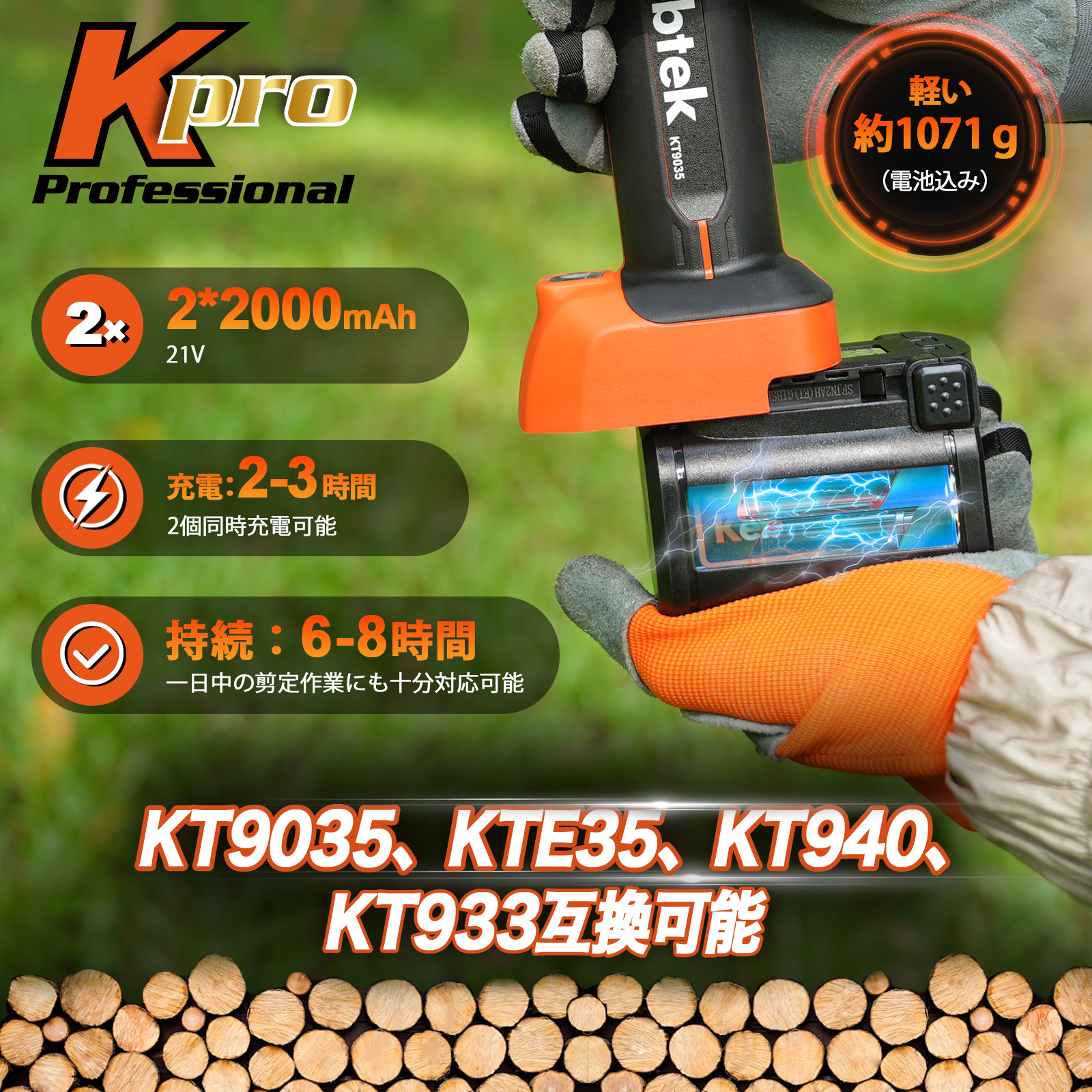 2025年新型「回路板完全密封TPE設計・カバー80％シリコン保護」Kebtek 充電式剪定鋏35mm 21V 品番KT9035