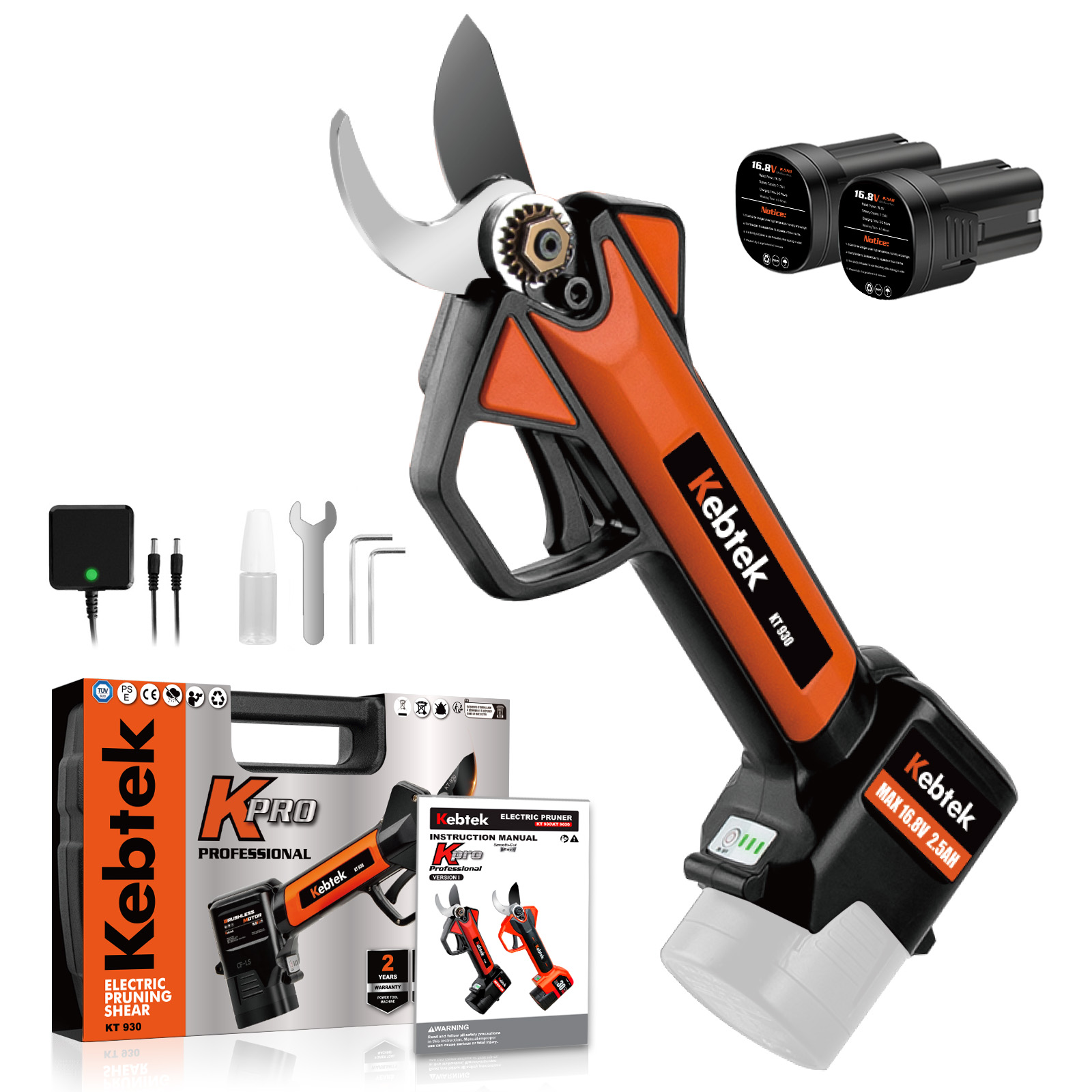 軽量880g・日本製フッ素刃】Kebtek 電動剪定バサミ30mm 品番KT-930