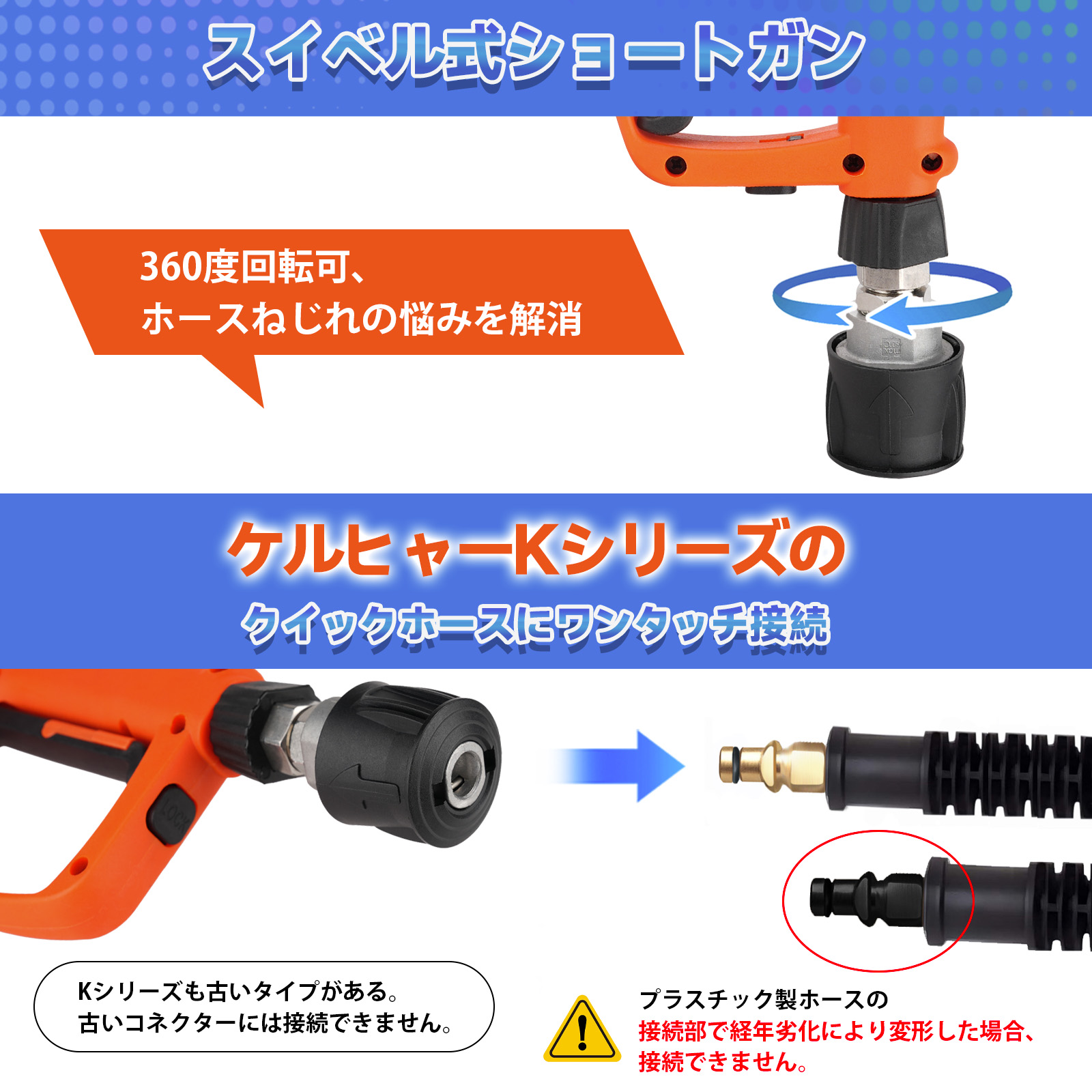 【2025年新登場洗車セット・デュアルコネクター付き】Kebtek 高圧洗浄機ショートガン+フォームキャノン+ ダブルコネクトアダプタ― 