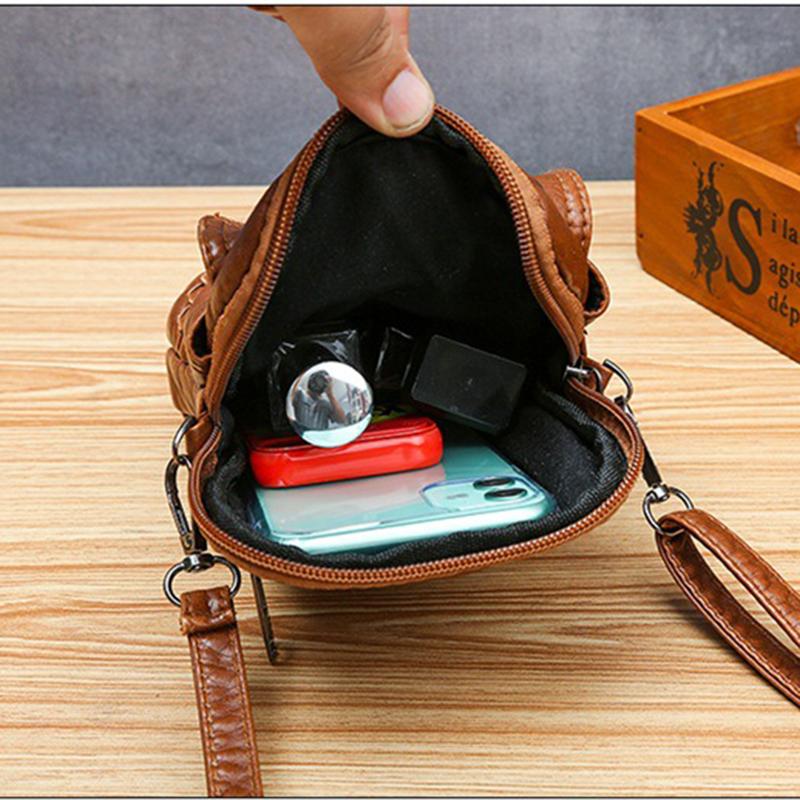 Women's Retro Leather Large Capacity Zip-up Waterproof Crossbody Bag - dianpubaba