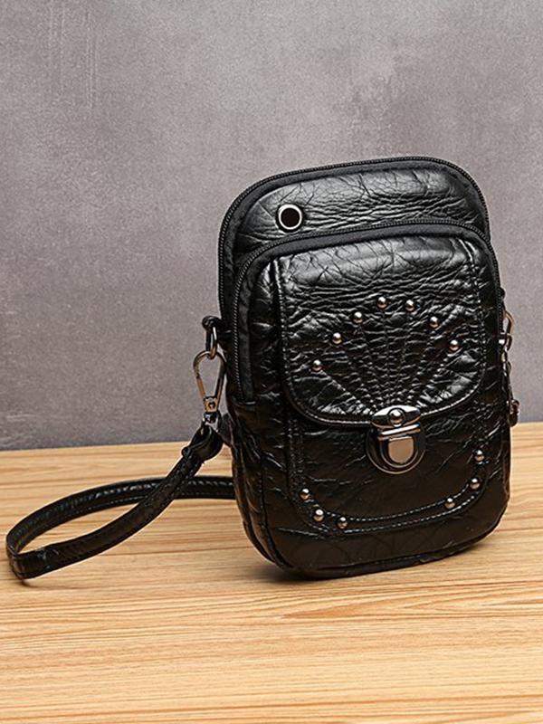 STUDDED WASHED LEATHER MINI CROSSBODY BAG - dianpubaba