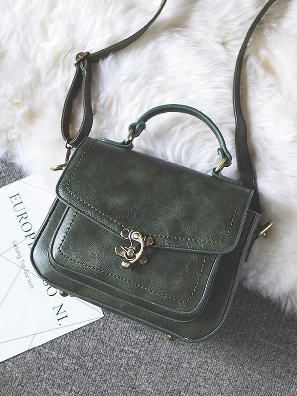 Vintage Unique Buckle Washed Leather Bag - dianpubaba