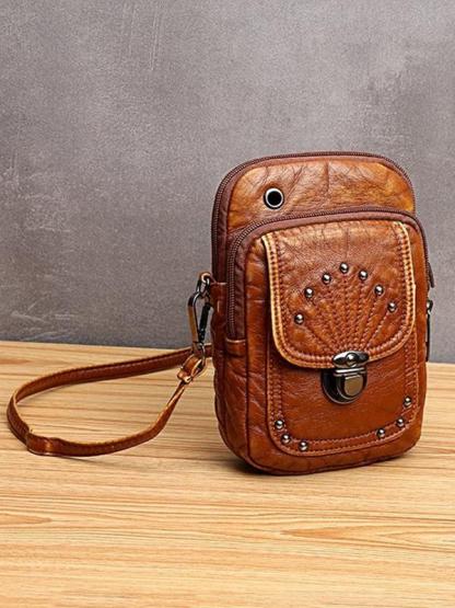 STUDDED WASHED LEATHER MINI CROSSBODY BAG - dianpubaba