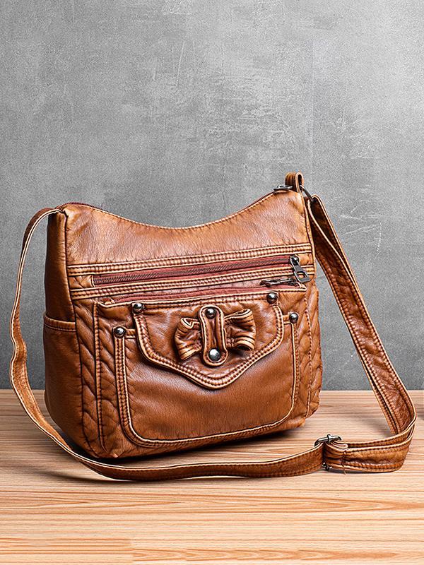 Vintage Studded Washed Leather Baggy Bag - dianpubaba