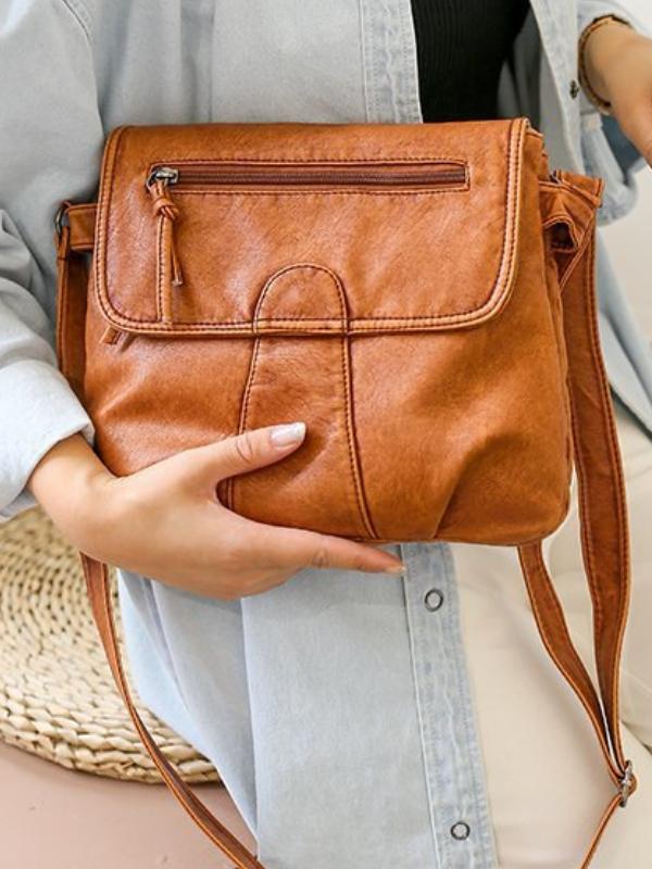 Vintage Washed Leather Pleated Utility Bag - dianpubaba