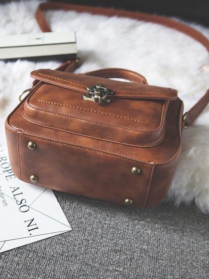 Vintage Unique Buckle Washed Leather Bag - dianpubaba