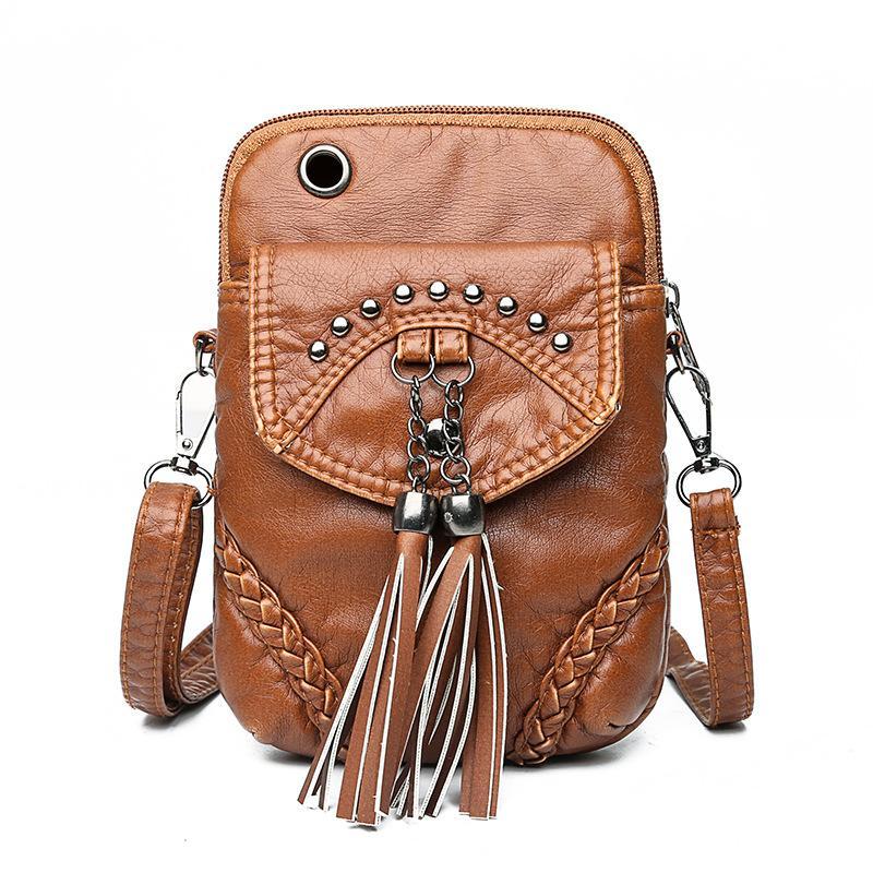 Women's Retro Leather Large Capacity Zip-up Waterproof Crossbody Bag - dianpubaba