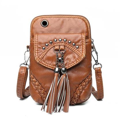 Women's Retro Leather Large Capacity Zip-up Waterproof Crossbody Bag - dianpubaba
