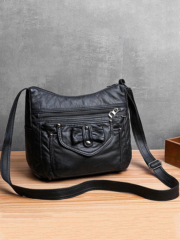 Vintage Studded Washed Leather Baggy Bag - dianpubaba