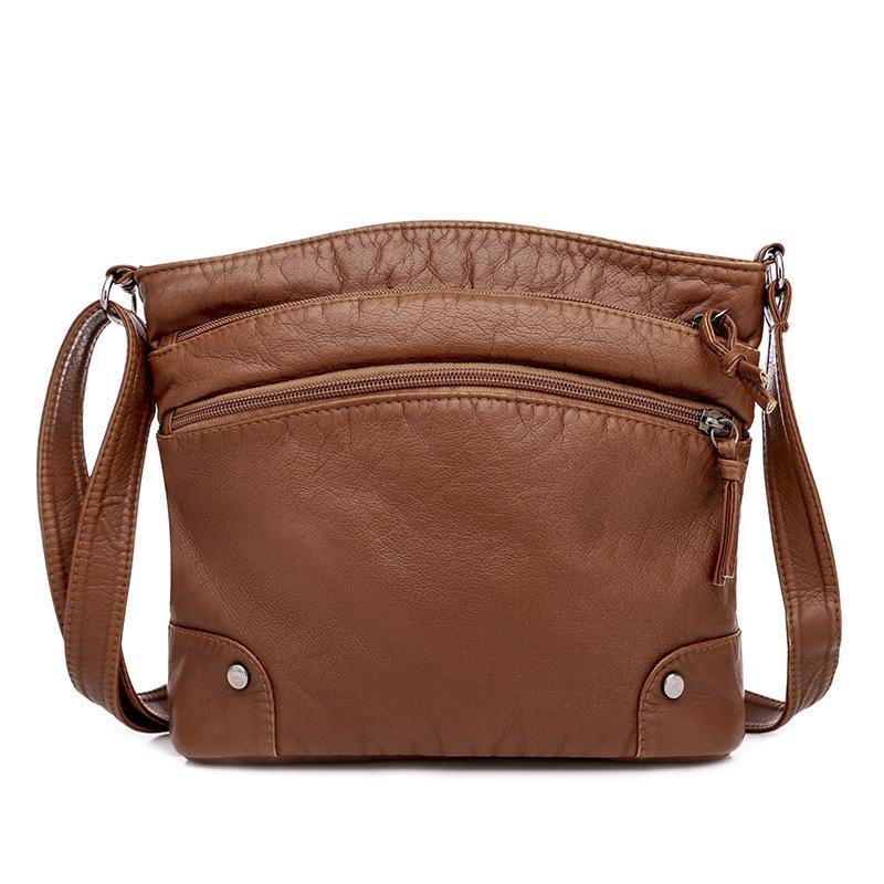 Casual soft leather solid color large capacity shoulder bag - dianpubaba