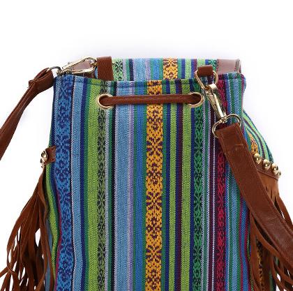 Ladies ethnic cloth bag casual fashion tassel backpack - dianpubaba