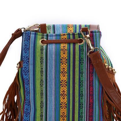 Ladies ethnic cloth bag casual fashion tassel backpack - dianpubaba