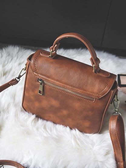 Vintage Unique Buckle Washed Leather Bag - dianpubaba